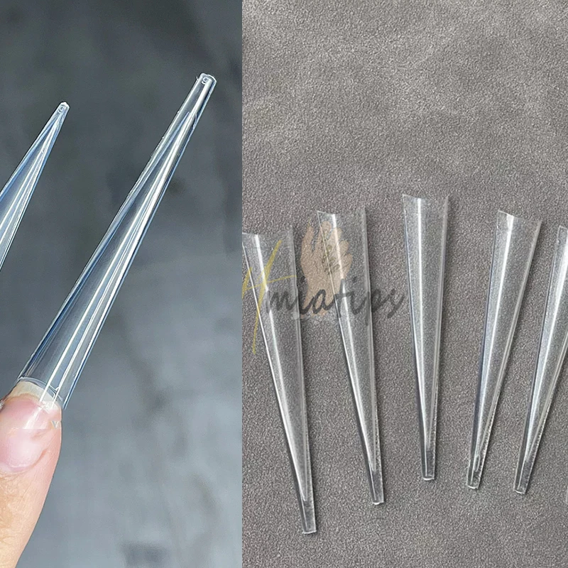 100pcs 5XL Extra Long Stiletto Acrylic Press On Fake Nails Tips Clear Artificial Half Cover False Finger Sculpted Nail Manicure