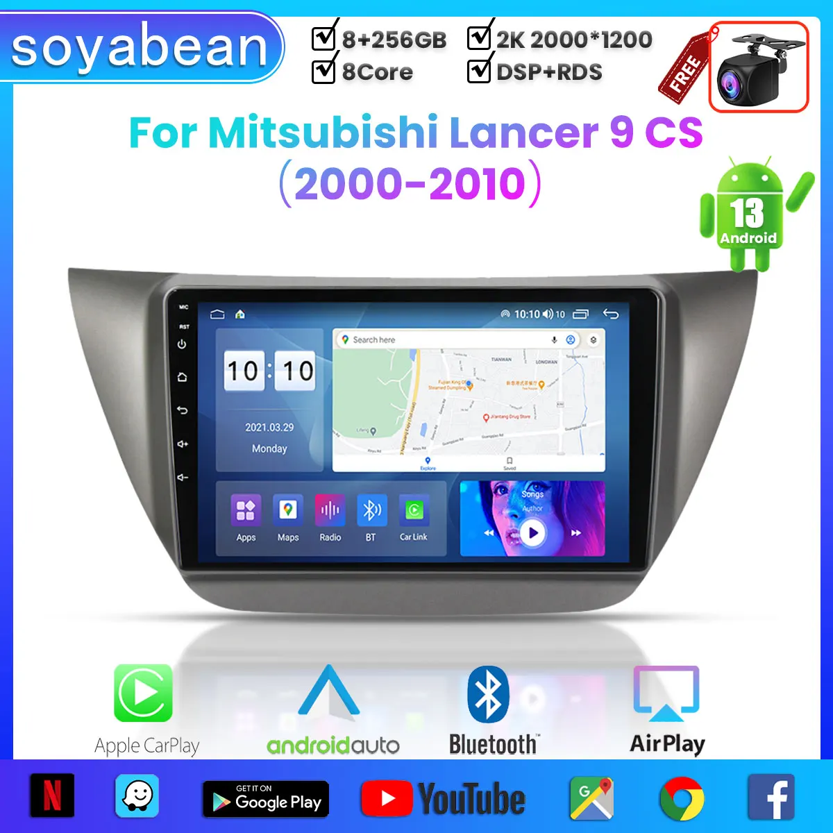 

Android 13 Car Radio for Mitsubishi Lancer 9 CS 2000-2010, 9inch 2K Multimedia Player with 4G Car Carplay & 2Din GPS