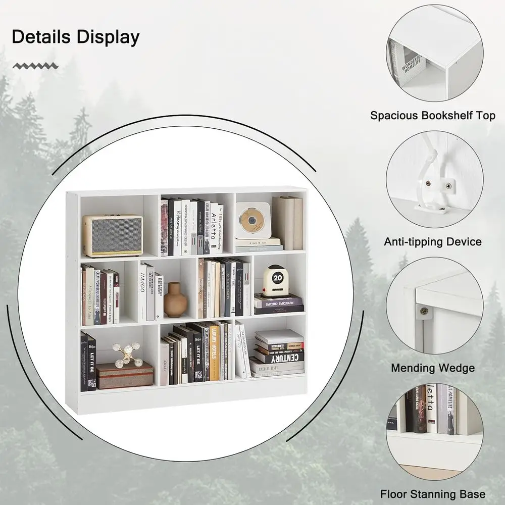10 Cube 3 Tier Horizontal Wooden Bookcase for Storage and Display in Bedroom, Living Room, Office view 5