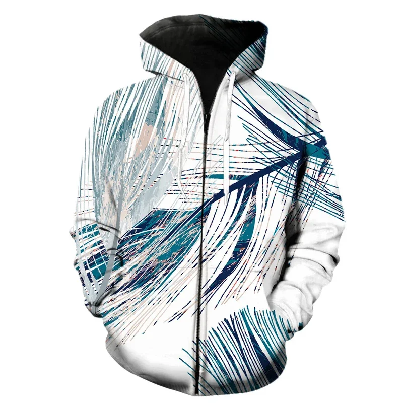 3D Art Printed Zipper Hoodie Men\'s Abstract Geometric Pattern Pullover Hoodie Hoodie Harajuku Long Sleeve Sweatshirt