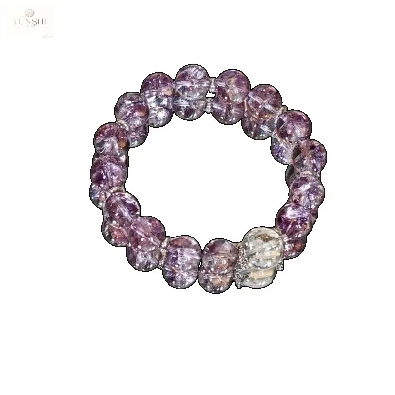 YUNSHI Purple Amethyst Bracelet for Women, 14K Gold Plated Crystal Jewelry, Lavender Stone Gift for Her