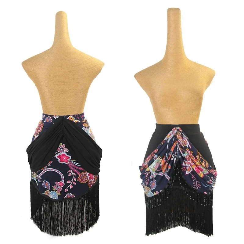 

New Latin Dance Skirts Premium Printed Bag Hip High Waist Short Skirt Tango Samba Rumba Professional Performance Costume