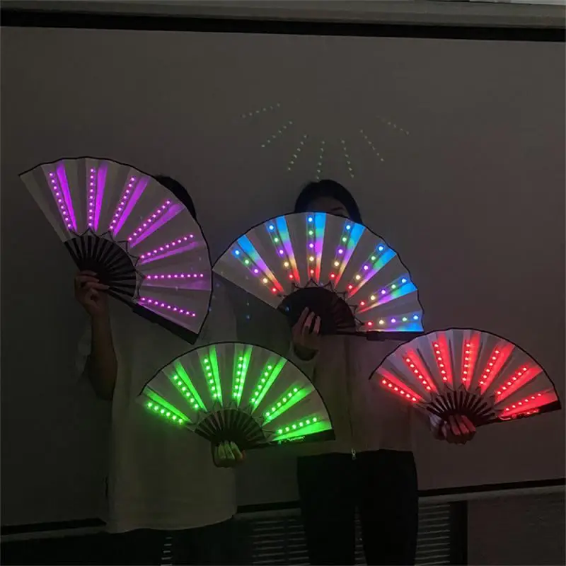 Glow Folding Led Fan Dancing Light Fan Night Show Halloween Christmas Rave Festival Accessories Glow In The Dark Party Supplies