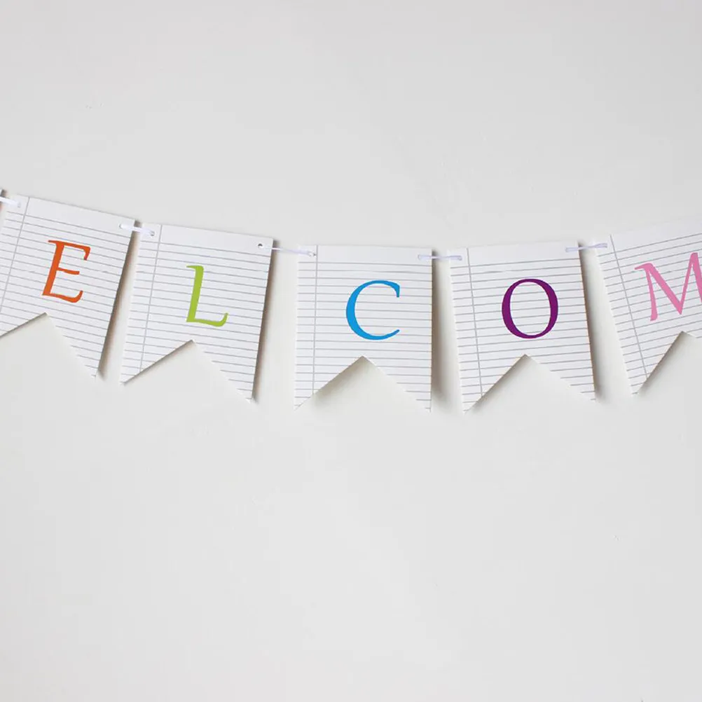 2Sets Novelty Welcome Class Banner Sturdy School Ceremony Bunting Back to School Decoration Classroom Wall Hanging Supply