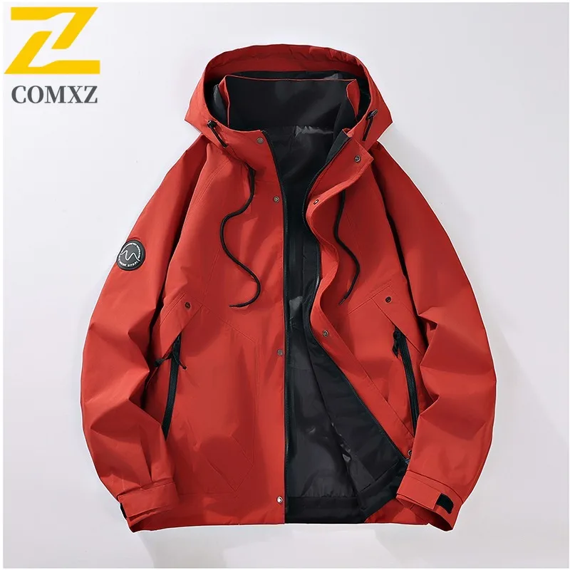 

COMXZ Мужская куртка с капюшоном для альпинизма, удобная мотоциклетная куртка, повседневная однотонная дорожная легкая осенняя одежда