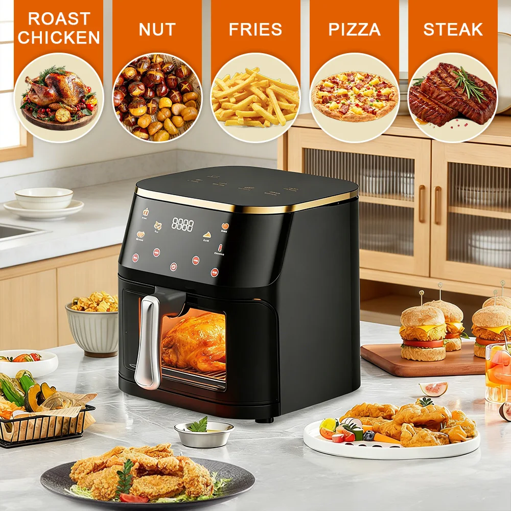 12L Digitale Heißluftfritteuse - Große Kapazität, 1400W, Gesundes Kochen, 180-210 ° C, 60-Minuten-Timer, quadratisches Design – für den Familiengebrauch (PP + Edelstahl) – Detail 10