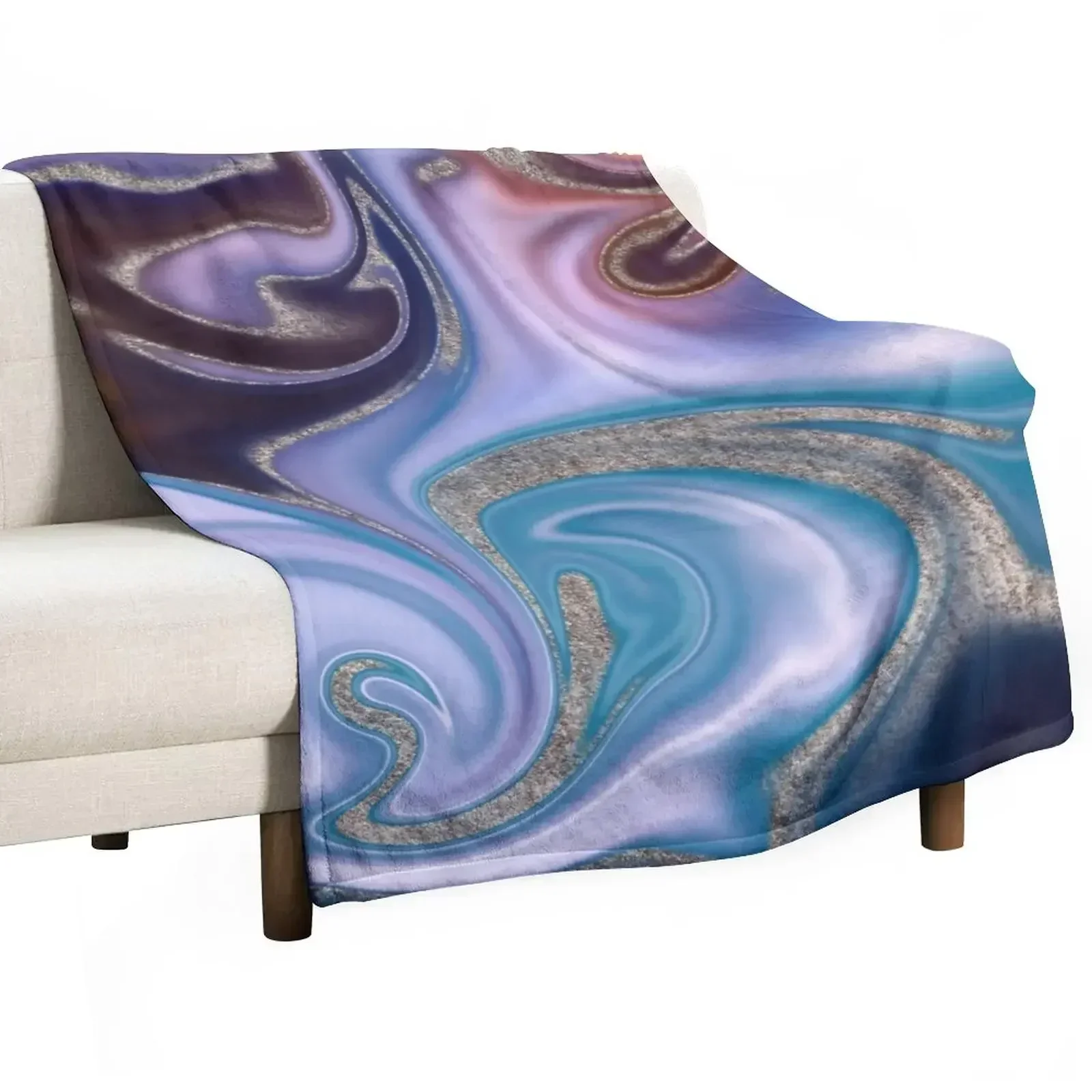 Liquid Blue And Copper Faux Marble Texture Throw Blanket Travel Thin bed plaid Weighted Shaggy Blankets