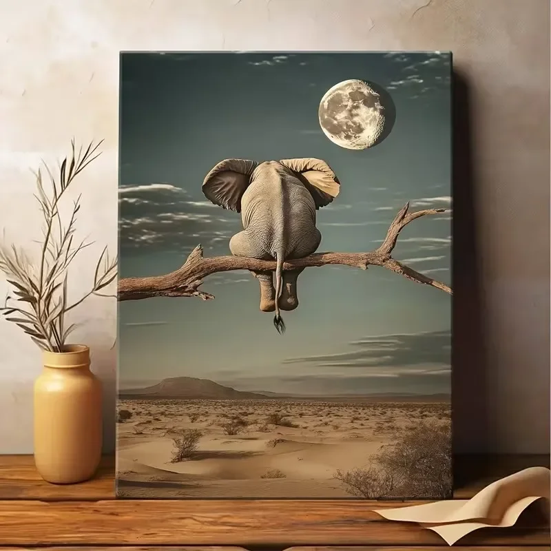Multiple sizes 1pc frameless Canvas Painting,The Dreamer Elephant in The Desert Poster and Prints Canvas Painting Wall Art Pictu