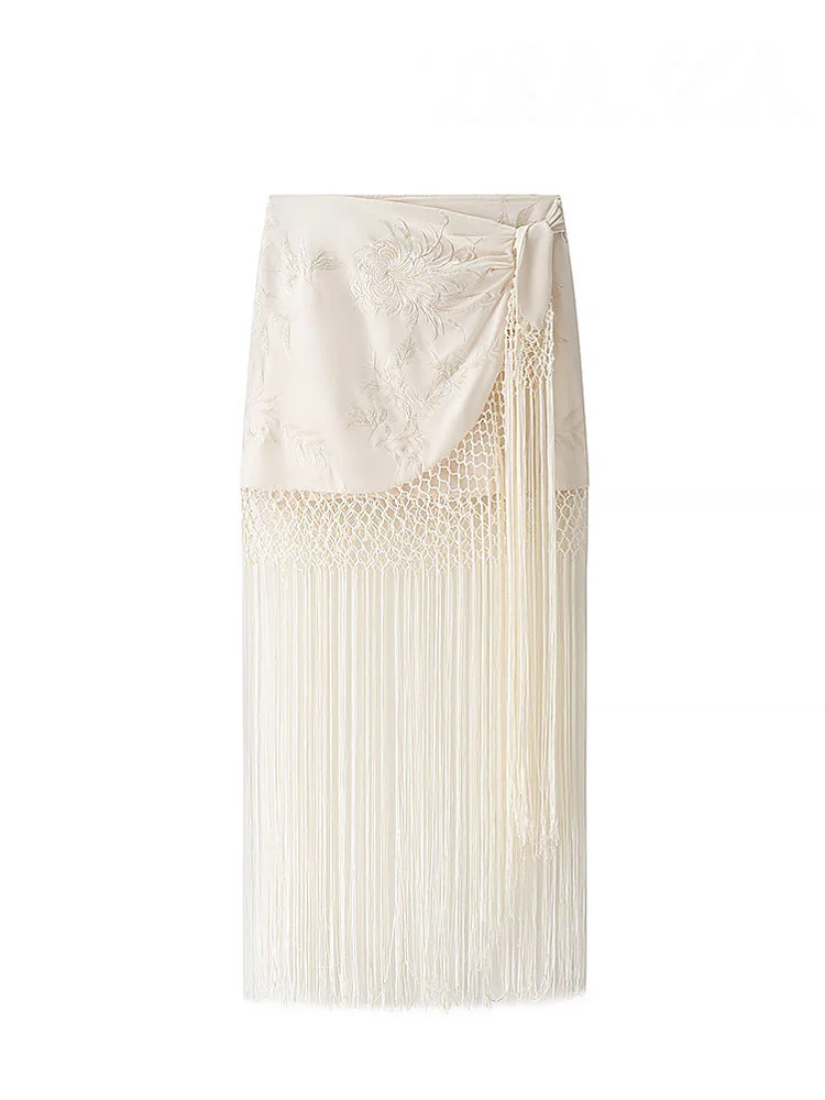 HH Gonna longuette casual asimmetrica con nodo a vita alta con temperamento femminile ricamato alla moda da donna