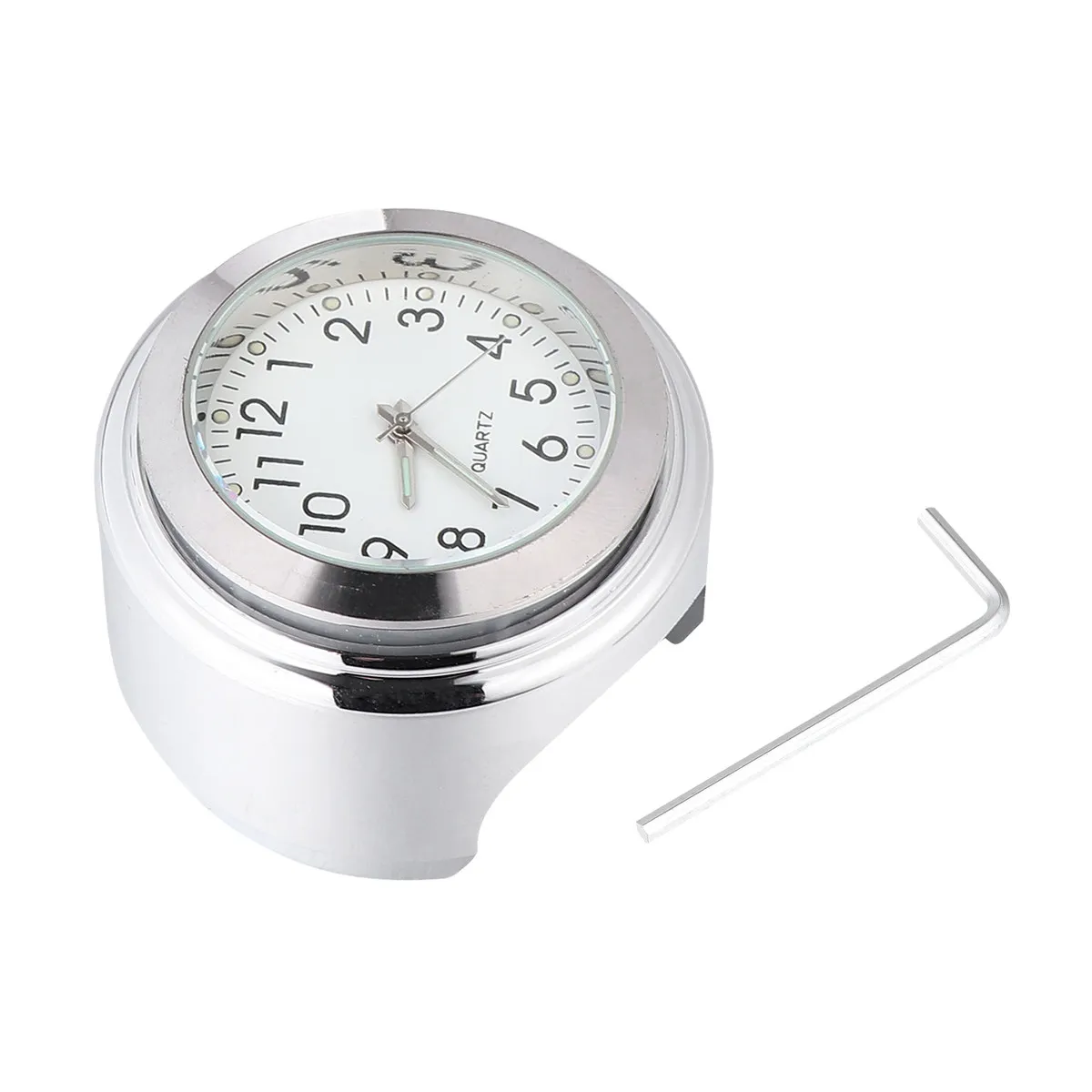 

Motorcycle Handlebar Clock White Aluminum Alloy Mini Quartz Dashboard Clock Luminous Night Vision for Bike Riding