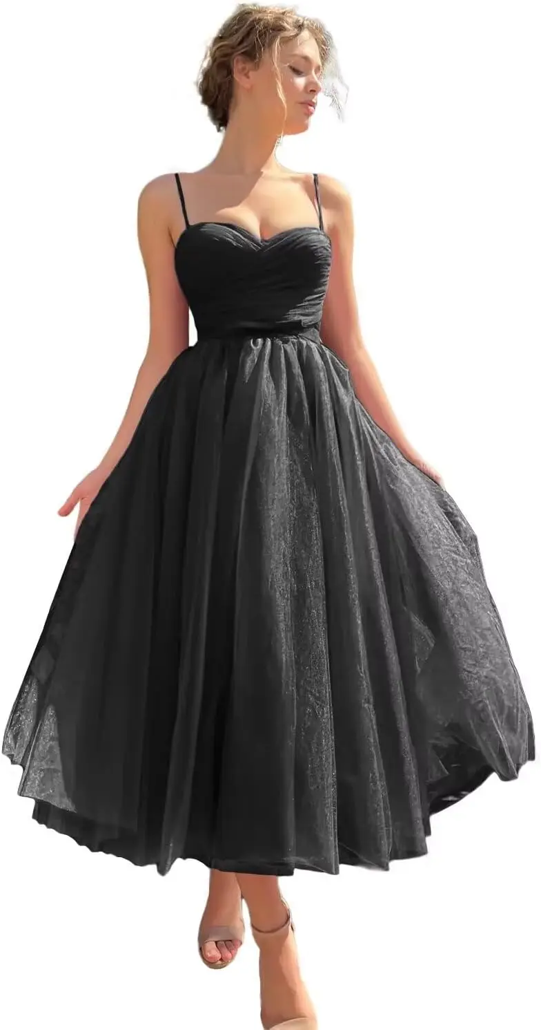 Tiulowe sukienki na studniówkę o długości do herbaty dla kobiet, gorsetowe, z dekoltem w serduszko, na ramiączkach spaghetti, dla nastolatek, eleganckie suknie wieczorowe, luksusowe sukienki.