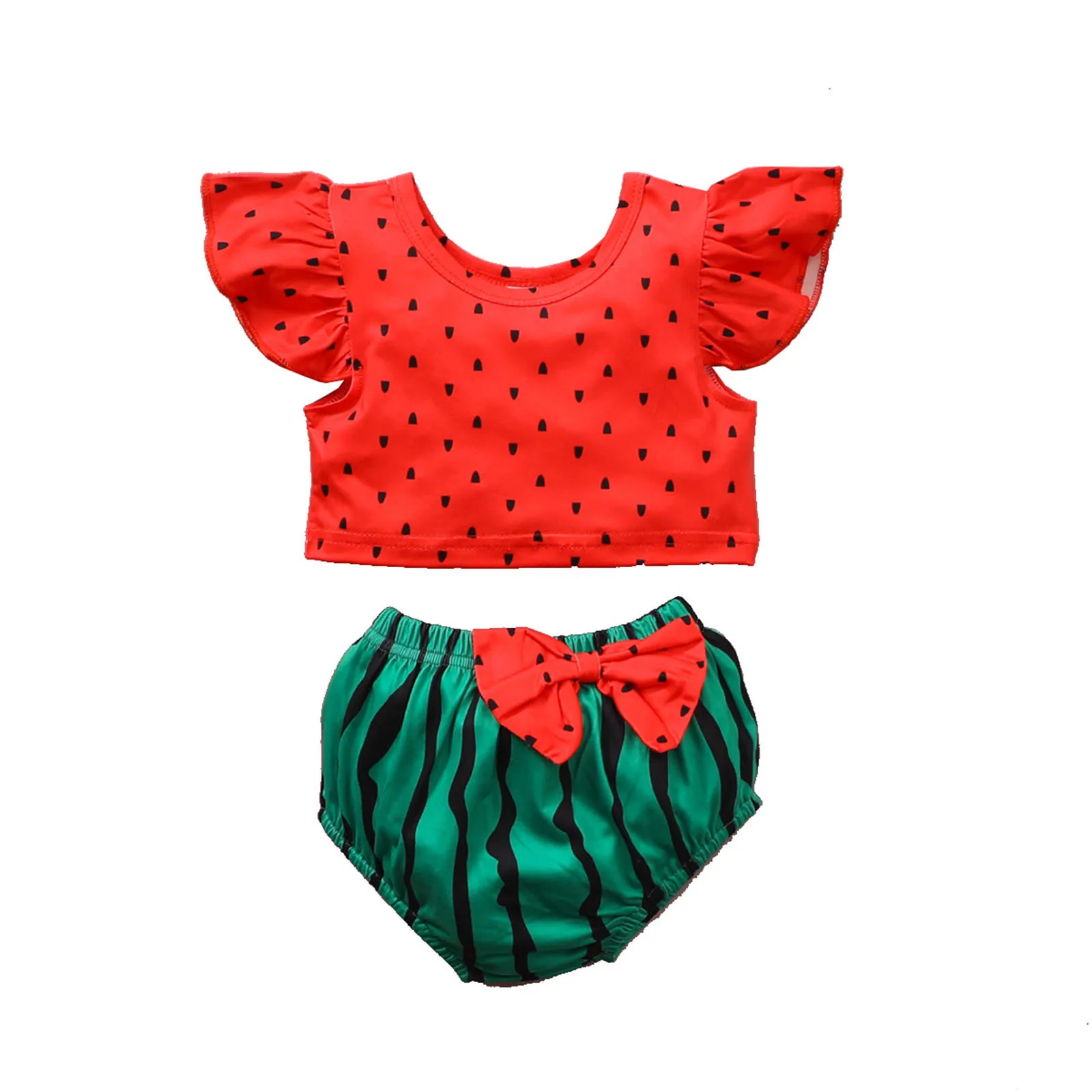 Toddler Girls Summer Clothes Sets Watermelon Fruit Prints Sleeveless Tops Vest+Shorts 2Pcs Outfits Baby Clothes 3 6 12 24 Months