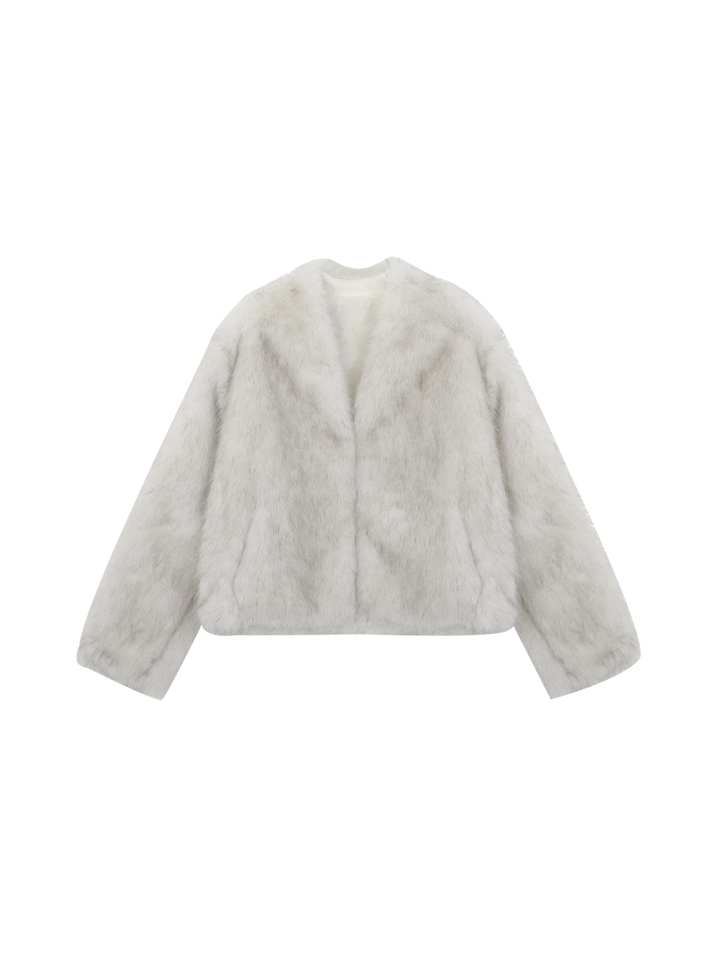 เสื้อโค้ทขนสัตว์สีขาวสำหรับผู้หญิงจาก Red Celebri Studio รุ่นใหม่ประจำฤดูใบไม้ร่วงและฤดูหนาวปี 2025 ให้ความอบอุ่น เหมาะสำหรับการเดินทาง ผลิตจากเส้นใยโพลีเอสเตอร์