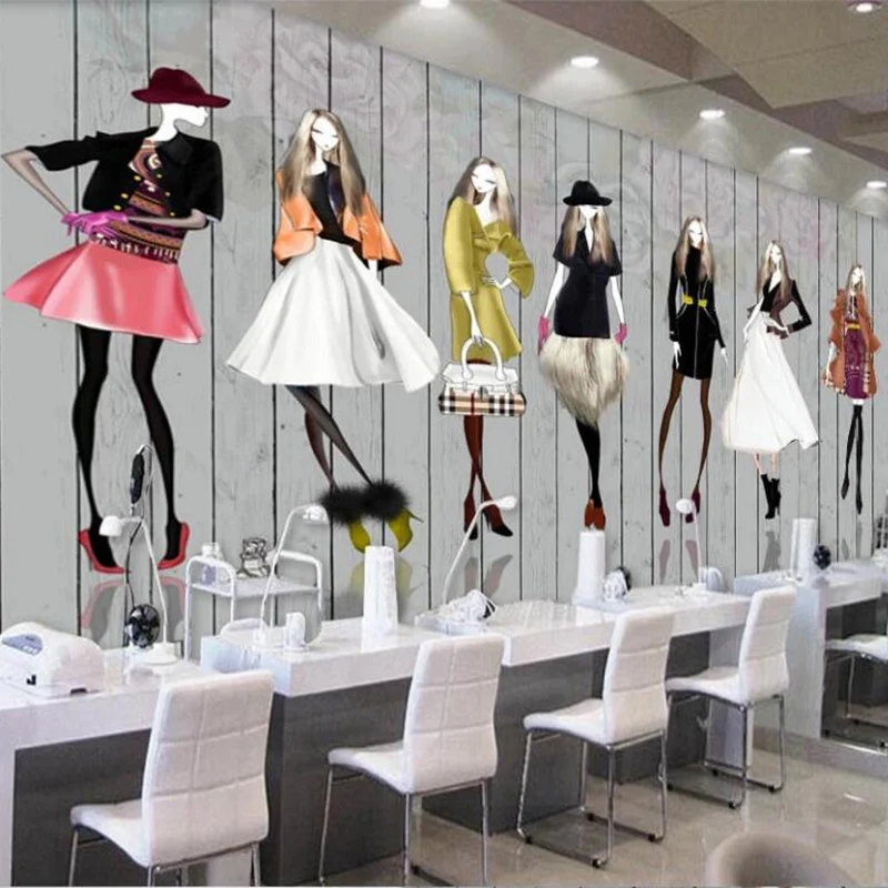 カスタム任意サイズ壁画3d木製ボードファッション壁紙手描き美容衣料品店美容室背景壁装飾