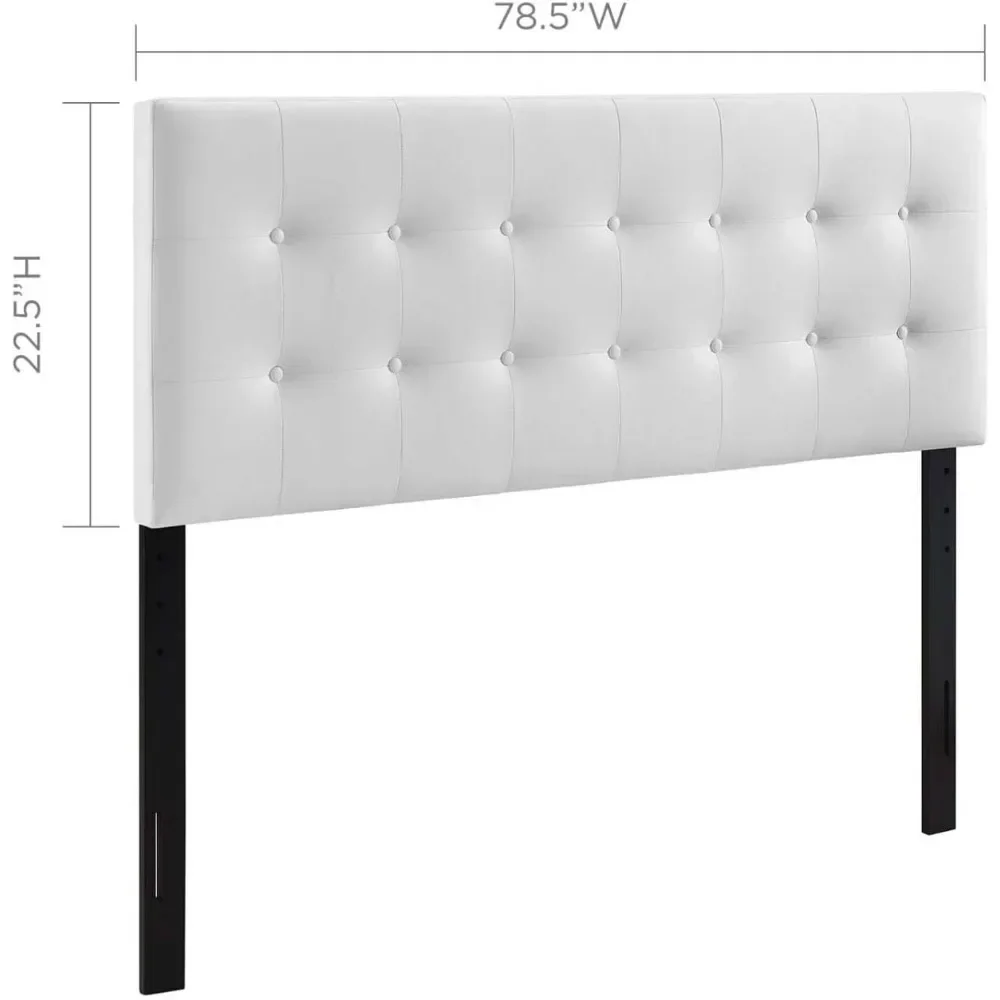 Emily Tufted Button Faux Leather Upholstered King Headboard in White Bed Heads Bedroom Furniture Headboards Beds and Furniture