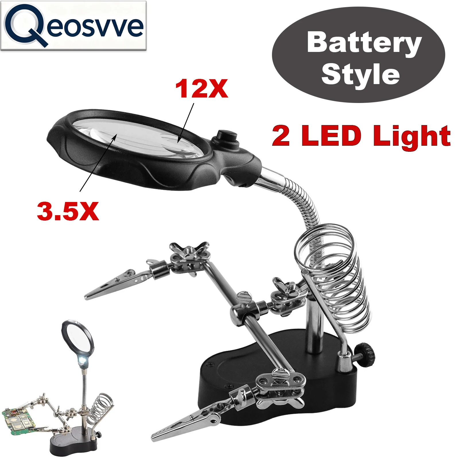 3.5X 12X Soldering Magnifying Glass with LED Light Helping Hands Soldering Station Magnifier for Soldering Assembly Repair