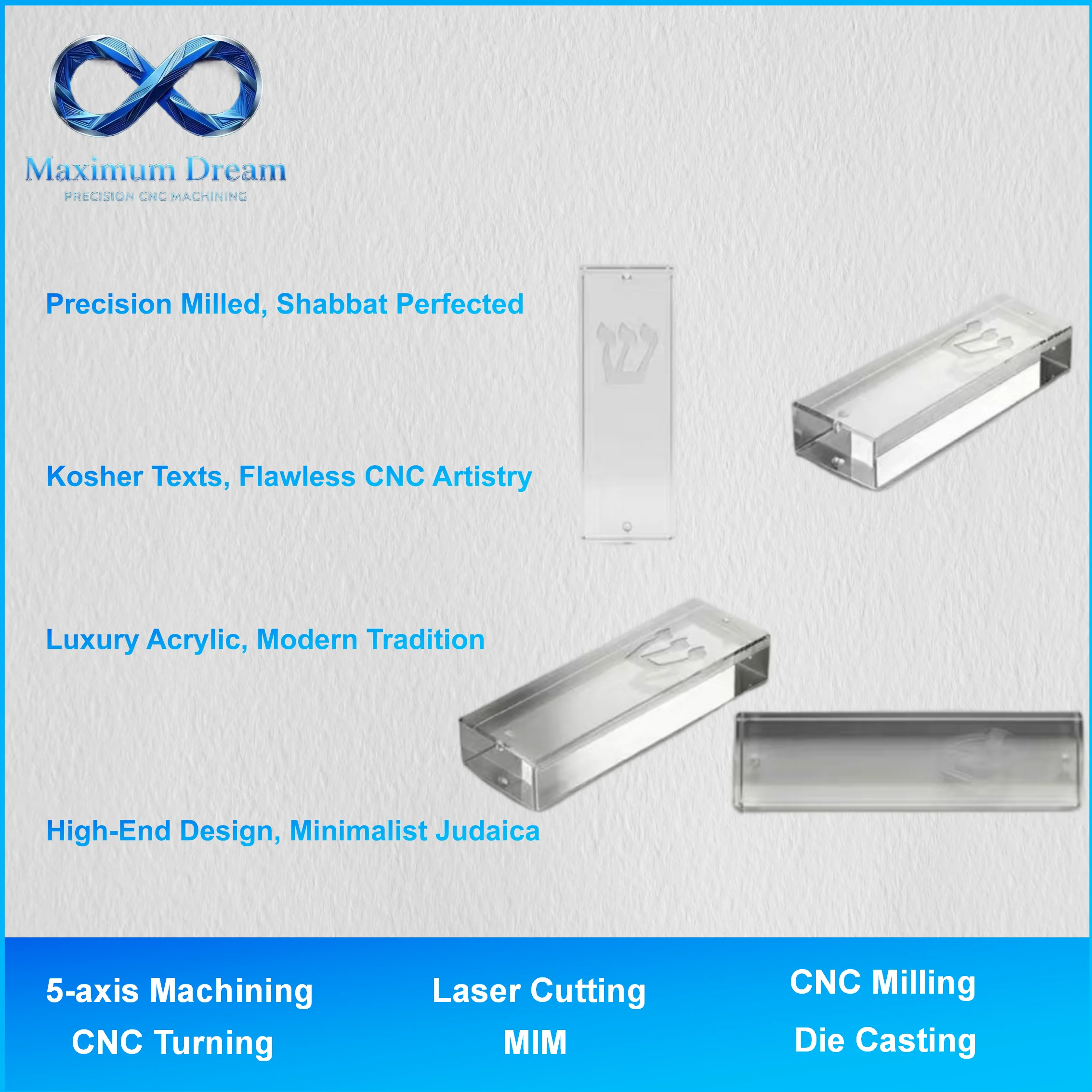 Custom CNC Machining for Acrylic Mezuzah Case - High Transparency Clear Resin per Your Design - Factory Bespoke Judaica Art