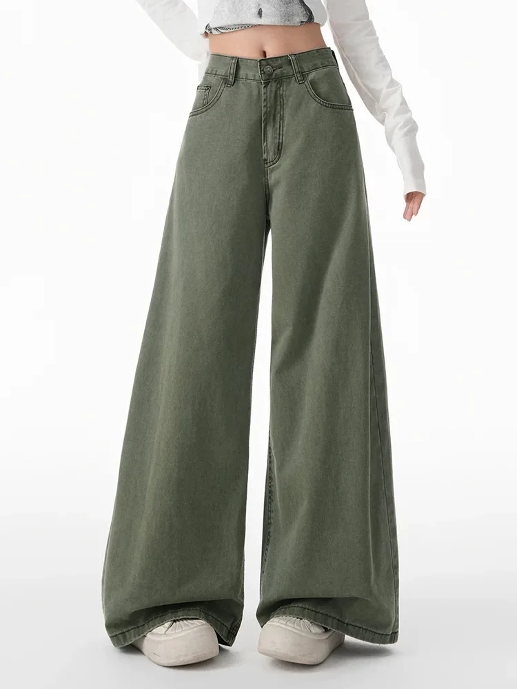 

Y2K широкие джинсы женские с высокой талией военные зеленые свободные висячие брюки длиной до пола осень универсальные