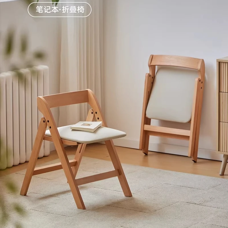 Solid Wood Padded Folding Chair Home Dining Chair Stackable Backrest Nordic Apartments Meeting Stool Krzesla Jadalni Furniture