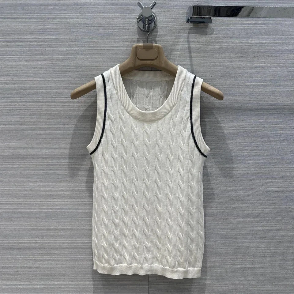 2024 New Summer Fashion Cotton Twist Crochet Knitted Tops Women O-neck Sleeveless Slim Cute Tank Top