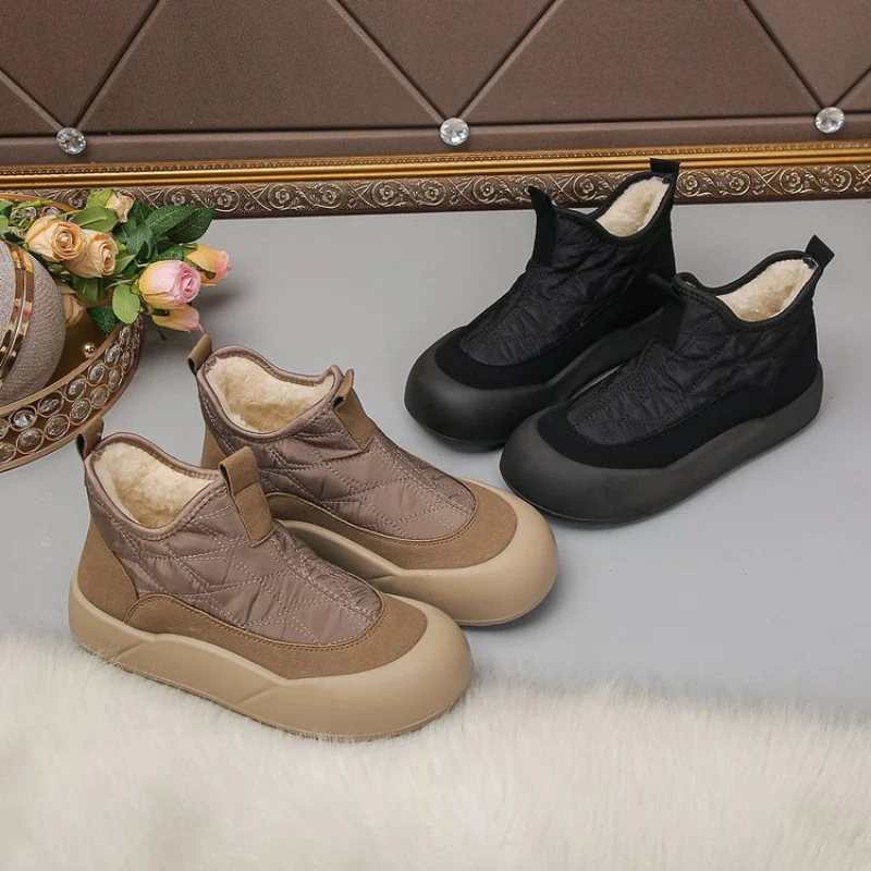 المطاط شقة جولة تو الفم العميق الاصطناعي قصيرة أفخم عارضة منتصف الكعب (3-5 سنتيمتر) منخفضة أعلى الانزلاق على الأحذية الجوارب