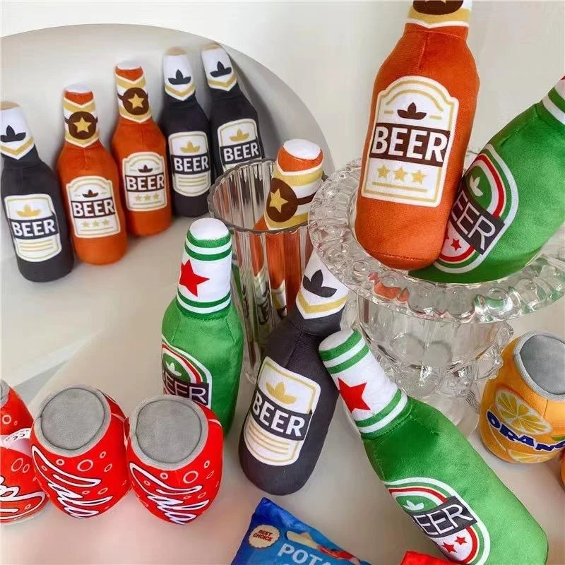 

Dog toy in a bottle design, with crumpled paper and a squeaking sound, durable, blue toy for cats