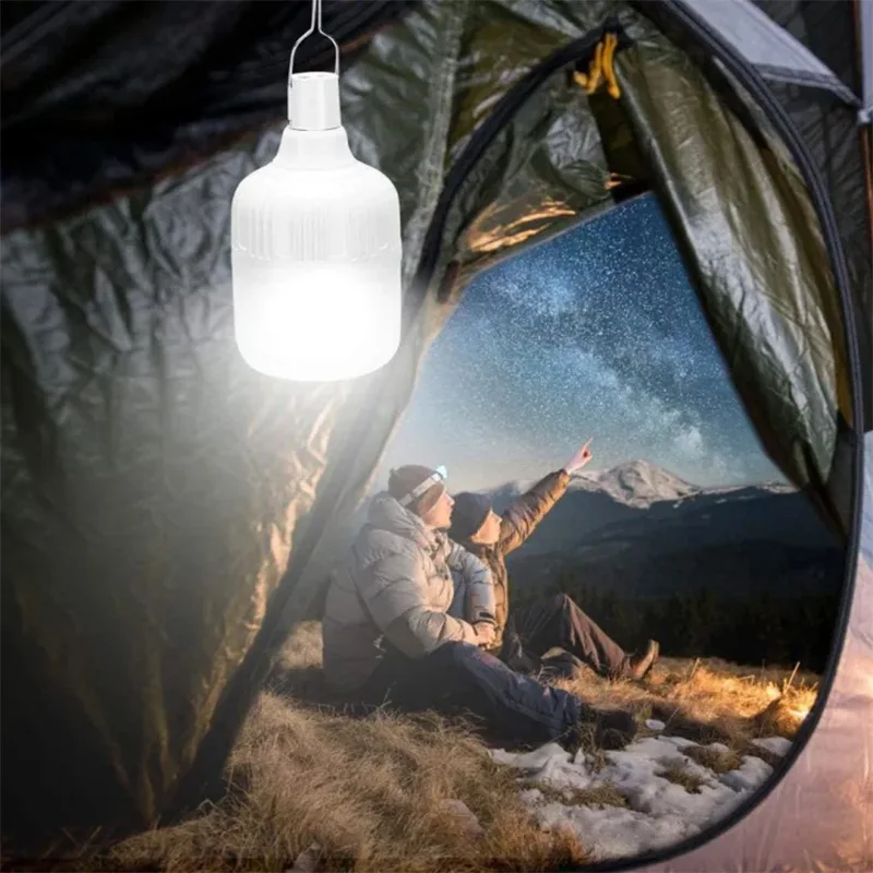 Luz LED de alta potencia para acampar, luz recargable por USB para exteriores, barbacoa de emergencia portátil con batería de gancho, 20W