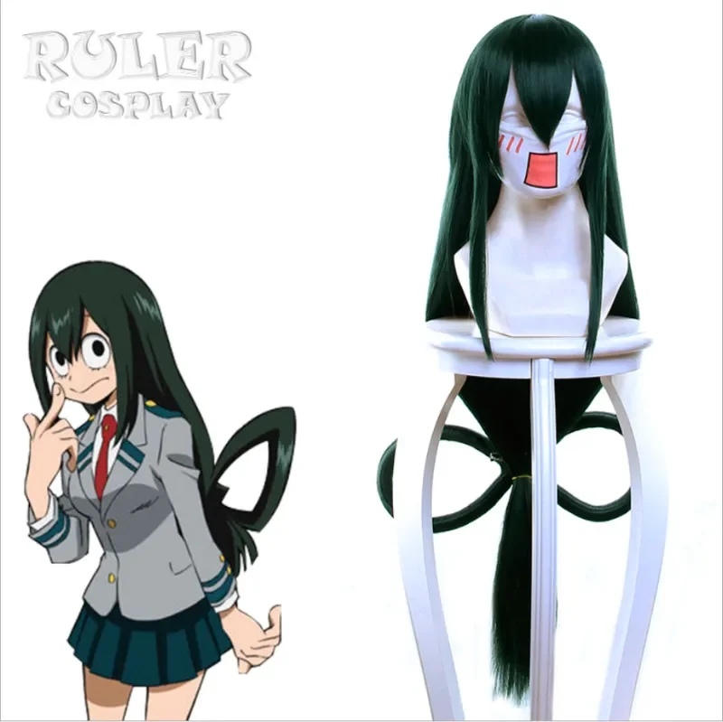 Asui Tsuyu Dark Green Long Straight Baku no Hero Cosplay Wigs My Hero Academia Cosplay Wigs 80cm