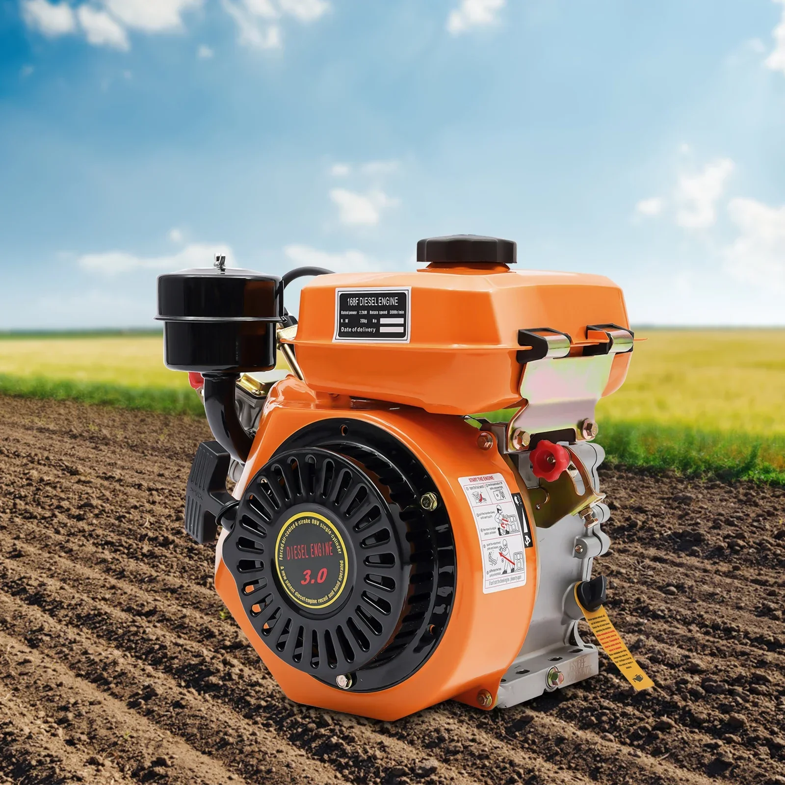 Moteur Diesel 196CC 3HP/2,2 kw, 4 temps, 3000r/min, moteur Oblique et Horizontal, monocylindre, refroidissement par Air, faible bruit