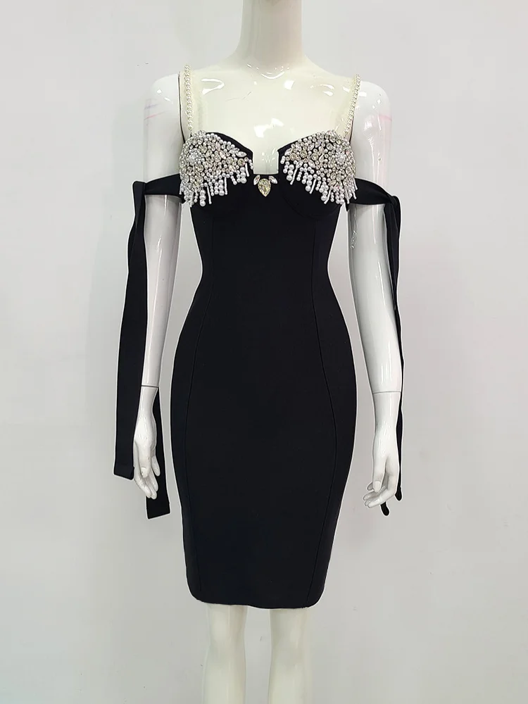 

2025 Women Celebrity Sexy Off Shoulder Crtstal Diamonds Red Midi Bodycon Dress Elegant Evening Party Club Vestido