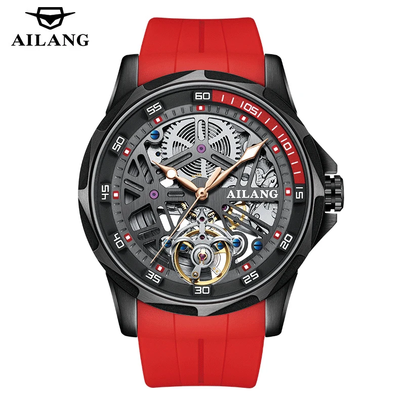 AILANG Brand New Luxury Tourbillon Watch for Men Sport Silicone Waterproof Luminous Fashion Skeleton Mechanical Watches Mens