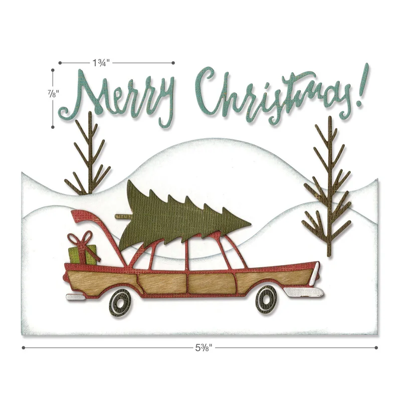 Merry Christmas Car Tree Hillside Edge Metal Cutting Dies for DIY Scrapbooking Paper Card Decoration Album Making Template