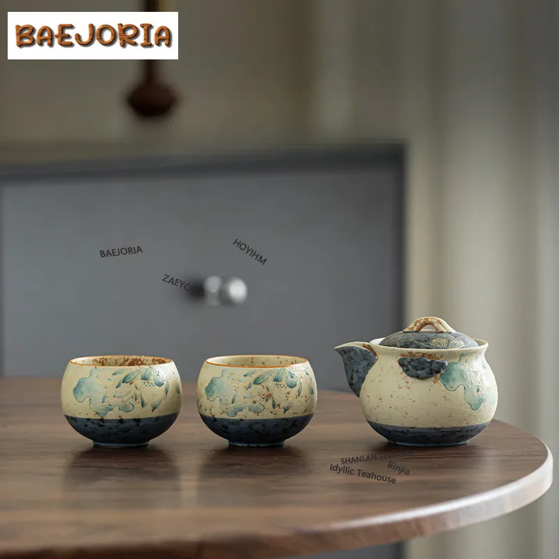 BAEJORIA Blue And White Flint Red Lotus Tea Set Complete Set Elegant Tea Ceremony Set Teapot And Tea Cup Set Teaware Decoration