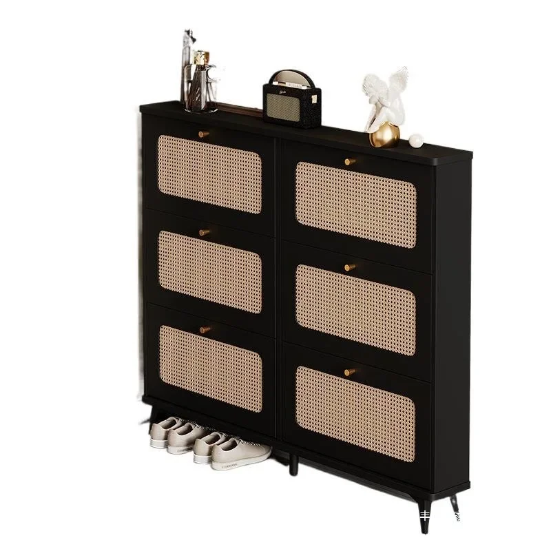 نسج الروطان، خزانة مدخل منزلية، رف أحذية دلو بسيط ورقيق للغاية، خزانة تخزين #1