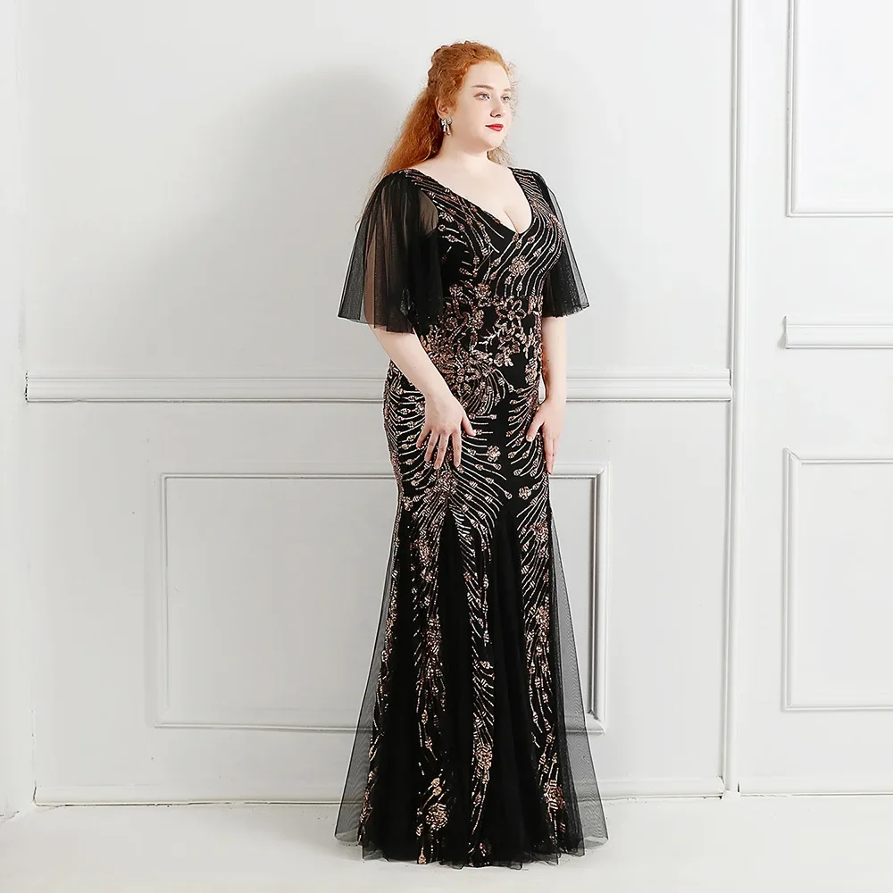 Robe de soirée sirène en tulle à paillettes pour femmes, robe longue noire, robes de soirée formelles, grande taille, tout ce qui est en stock, luxe, 2023