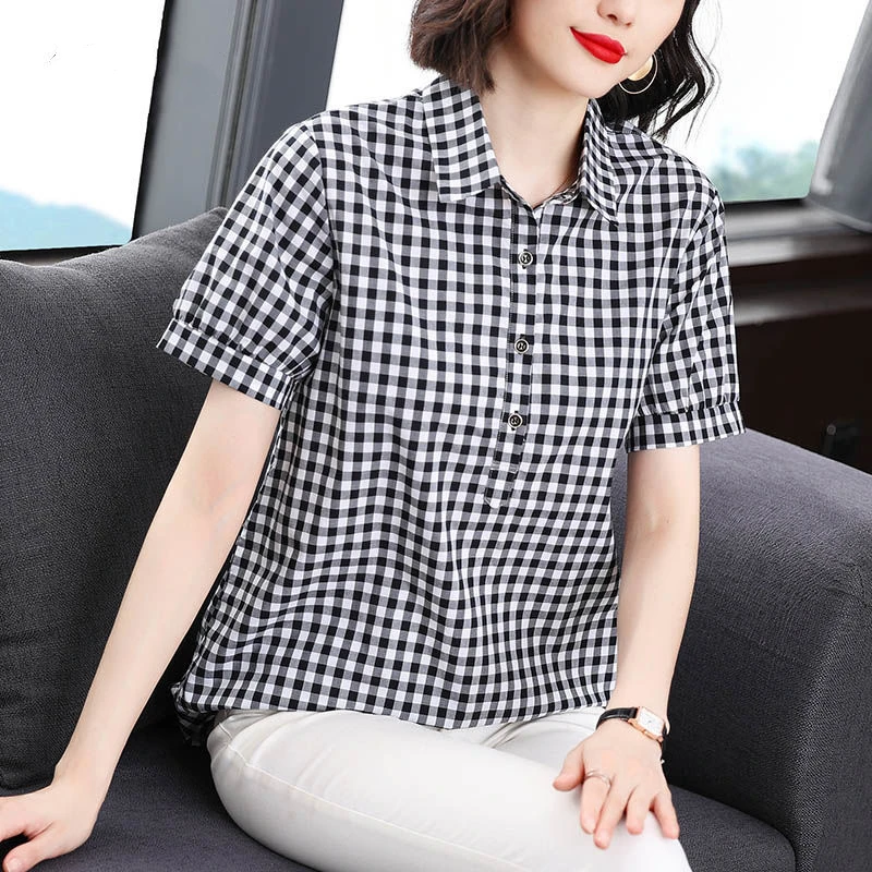 Spring Summer Fashion Polo Women\'s Clothing Short Sleeved Button Cardigan Blouses Casual Versatile Female Clothes Women\'s Shirt