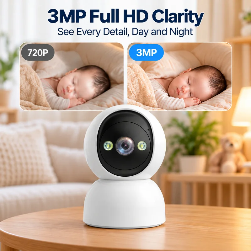 3MP WiFi IP Camera Indoor Security Camera Auto Tracking Baby Monitor Full Color Night Vision 2-Way Audio 360 PTZ 2.4GHz CCTV
