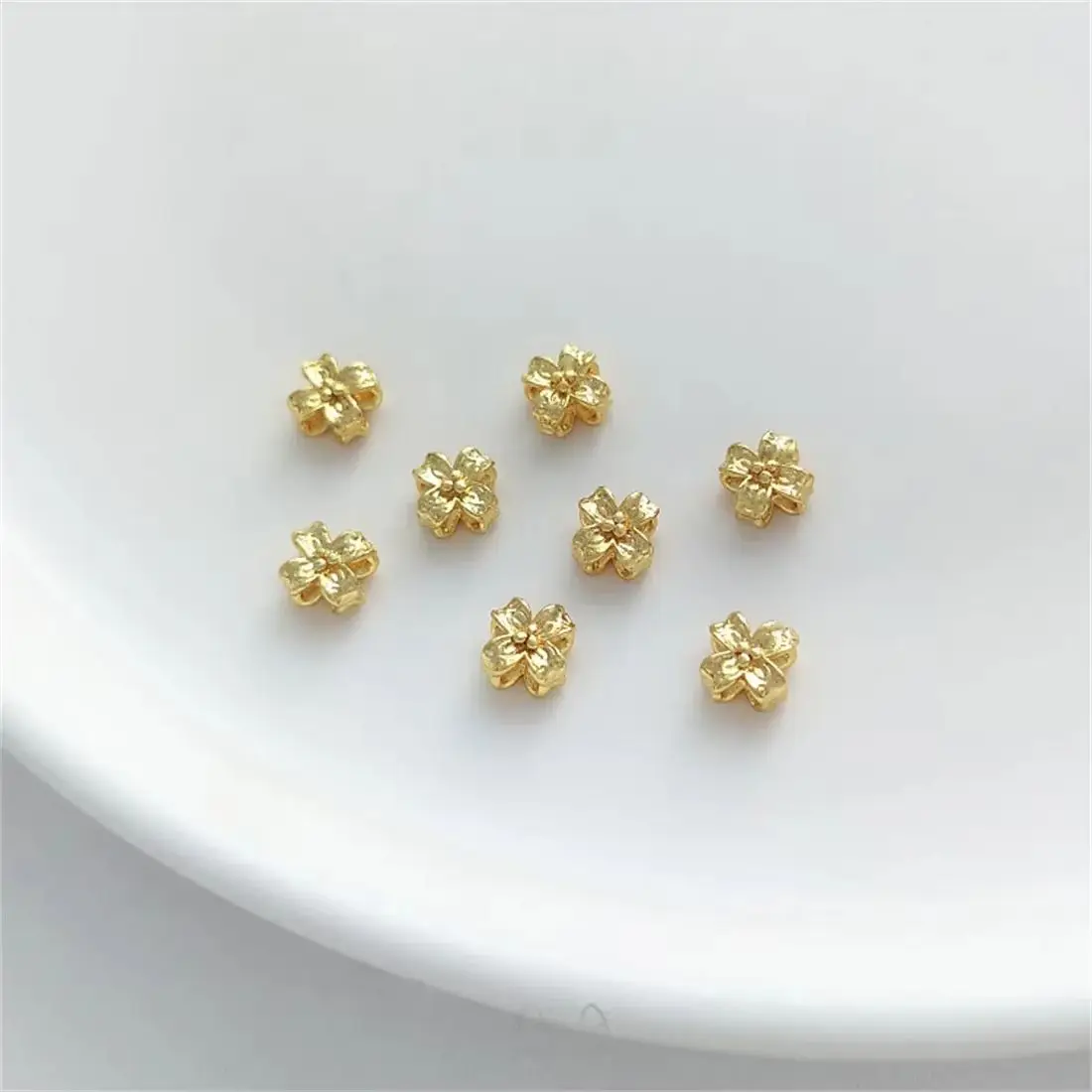 Double-Sided Separated Beads, 14K Gold Wrapped, Osmanthus Flower Beads, Handmade Beaded Bracelet, DIY Jewelry Accessories