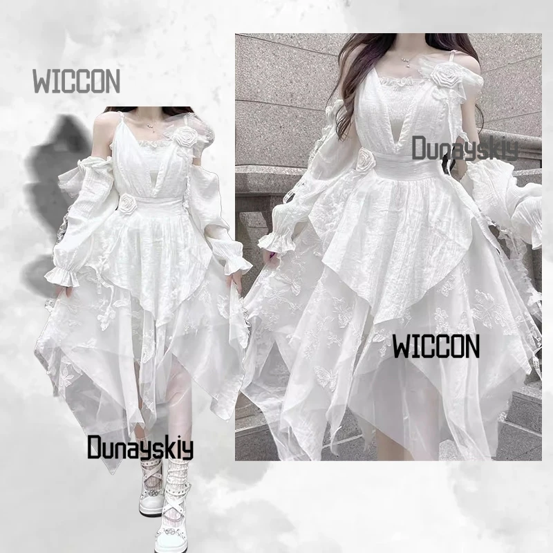 Jirai Kei استراحة الشاي اليابانية الفرنسية لوليتا فستان المرأة تأثيري ازياء Kawaii الأبيض أنيقة القوطية الشرير كول حفلة الهالوين