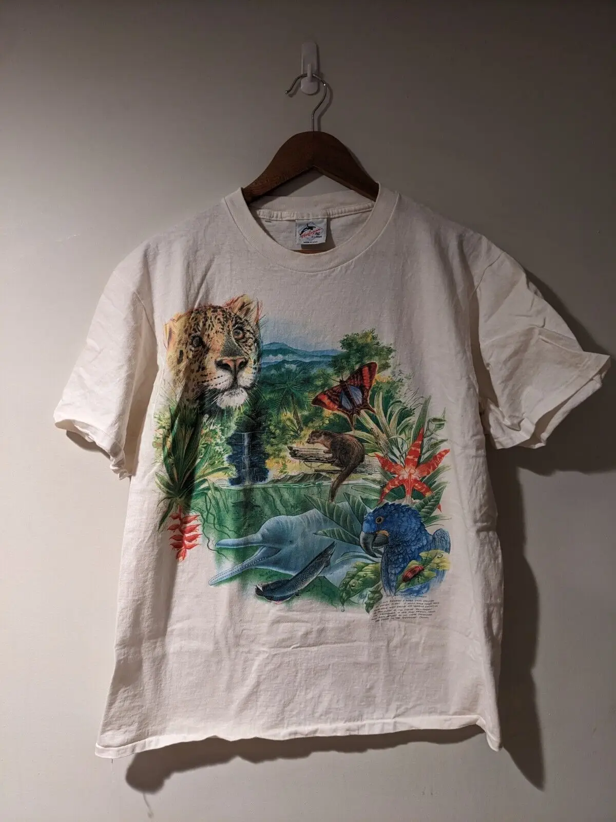 Vintage 90s Tropical Rainforest Animal Nature Wildlife White X-Large T-Shirt