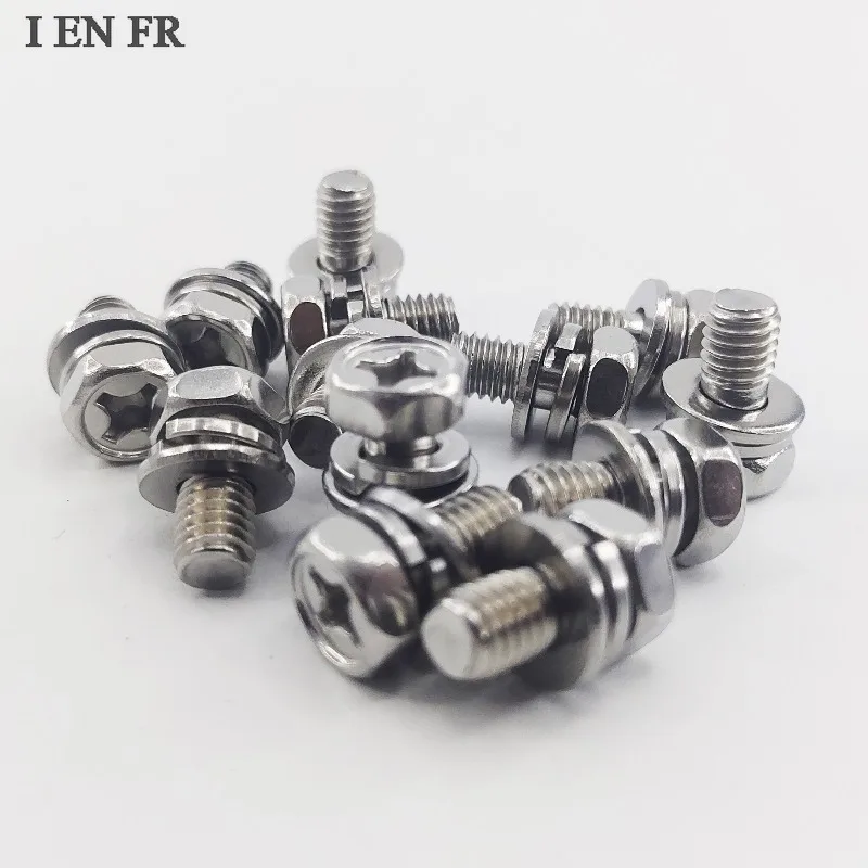

3in1 M3M4M5M6M8M10 Cross Hexagon Screw Gasket Spring Washer Three Combination Bolt GB9074.13 Cavity Hexagon 304 Stainless Steel