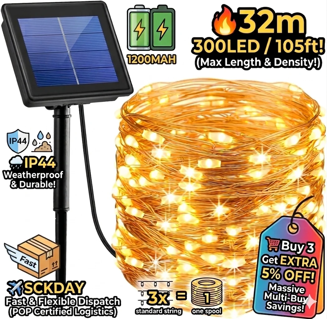 

Солнечная гирлянда 12м/32м, 100/300 LED, уличная, водонепроницаемая, для сада, патио, деревьев, забора, двора, ландшафтного освещения