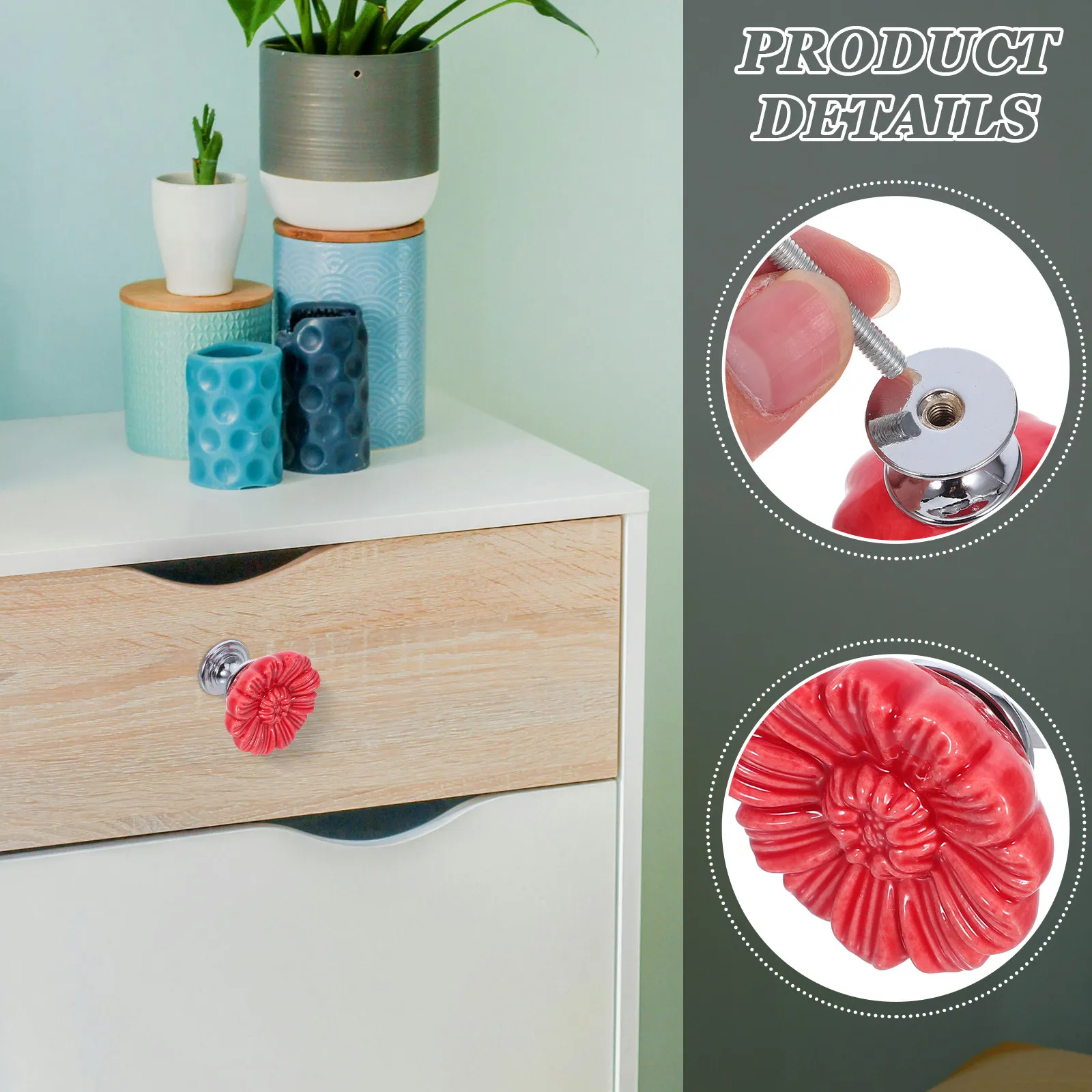 6Pcs Vintage-Inspired Ceramic Knobs Floral Daisy Design for Cabinet Drawer Pulls Dresser Hardware Retro Decorative Handles
