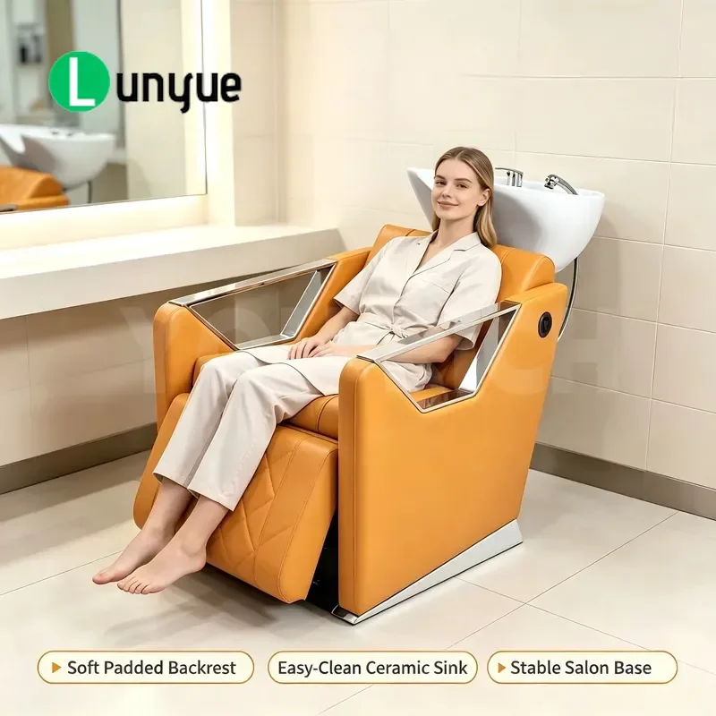 Modern PVC Leather Shampoo Chair High Density Sponge Barber Shop Hair Washing Station Comfortable Durable Styling