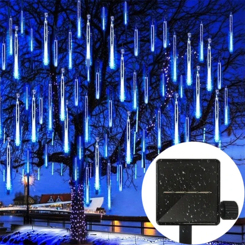 Solar Meteor Shower LED String Lights Falling Raindrop Solar Light Outdoor Christmas Decorations Garland for Garden Party Decor