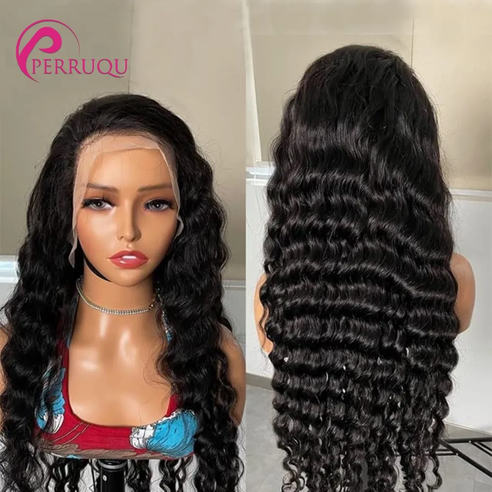 Loose Deep Wave Lace Front Perucas para mulheres negras, cabelo humano sem cola, pré arrancado com cabelo de bebê, 40 pol