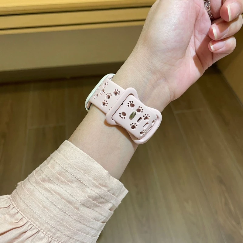 Kawaii Cat Claw Hollow Out Strap for Apple Watch 9 8 7 6 5 4 3 2 1 Silicone Watch Accessories Bracelet 49mm 45mm 44mm 42mm 38mm