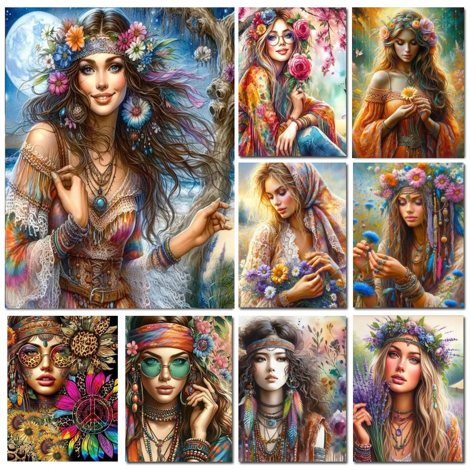 

DIY 5D Diamond Painting Gypsy Beautiful Girls Full Round Square Diamond Embroidery Flowers Lady Mosaic Cross Stitch Home Decor