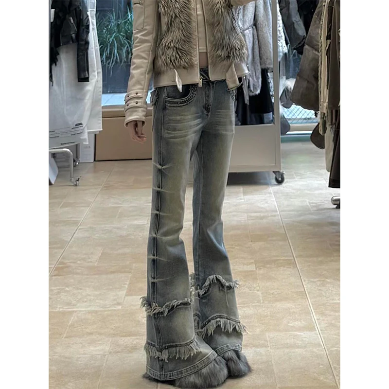 Vrouwen Vintage Blue Flared Denim Broek Bell Bottom Streetwear Y2k Bootcut Jeans High Street Kpop 2000s 90s Slanke Broek