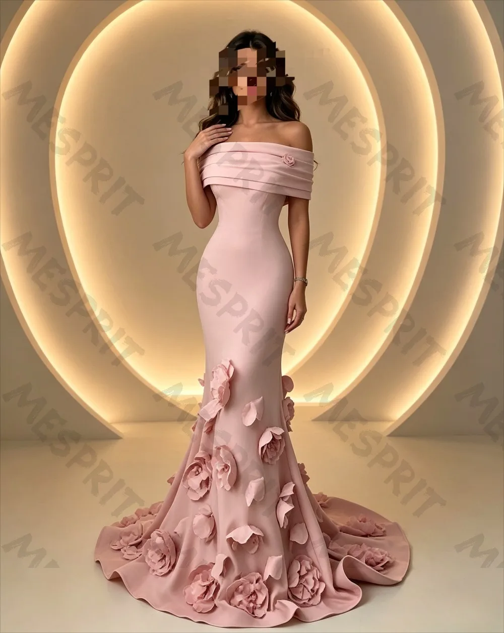 Customized New Elegant One Shoulder Pink Mermaid Evening Gowns with Three Dimensional Flower Tail  Formal Banquet Party Dresses